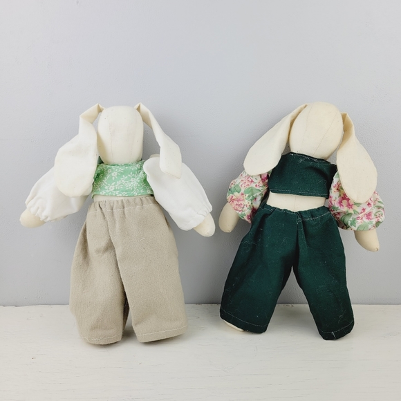 Handmade White Bunny Rabbits with Clothing Easter Shelf Plush Decorative Bunnies - Picture 9 of 15